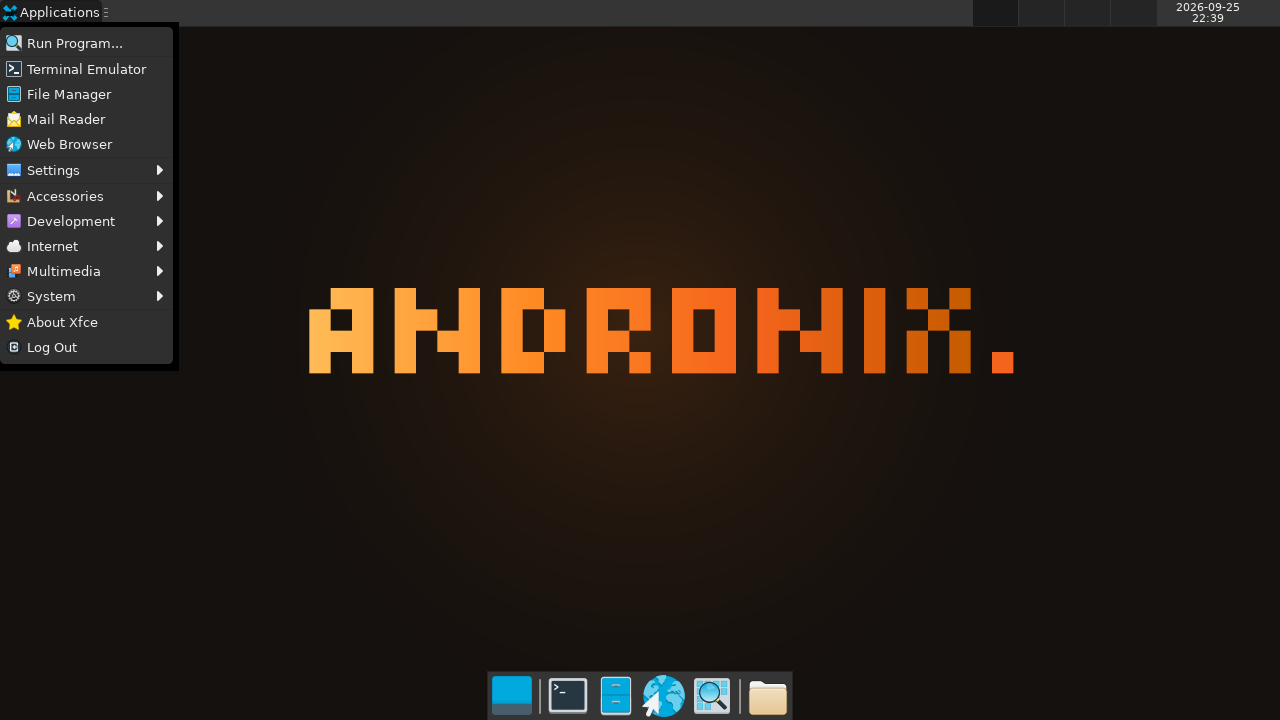 The XFCE application menu on Arch Linux